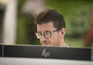 Person sitting at desktop computer