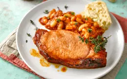 Bacon Chops with BBQ Baked Beans