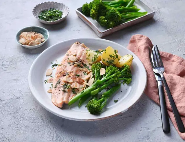 Oven Baked Trout with Lemon, Herbs and Flaked Almonds