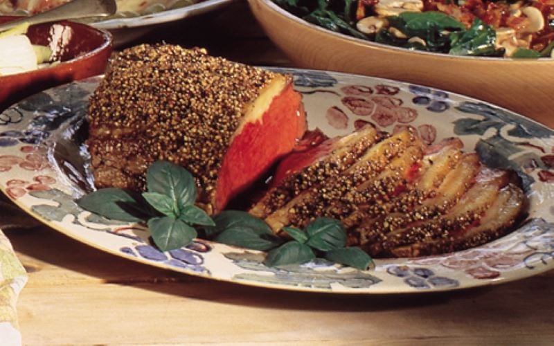 Roast Striploin with a Peppercorn Crust, Mustard & Herb Dressing