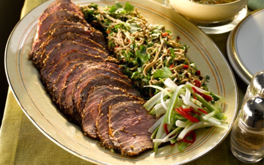 Sesame Roast Fillet of Beef with Soba Noodle Salad