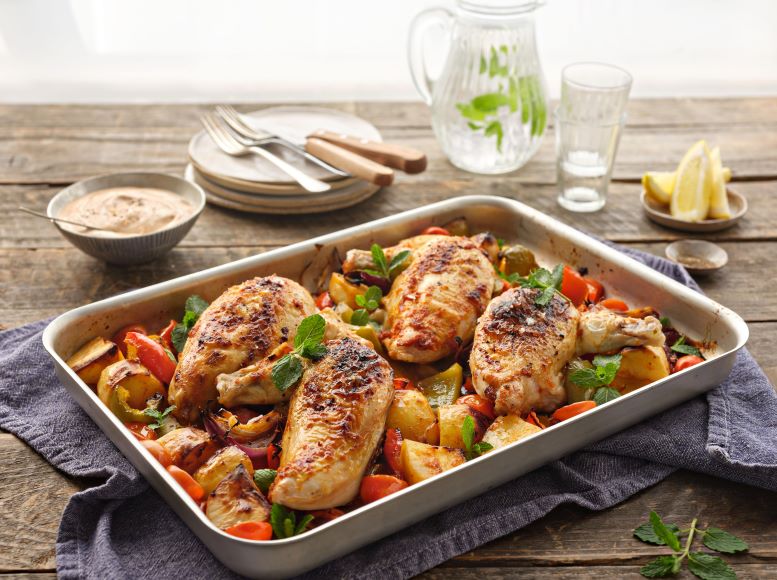 Baked Harissa Chicken with Yogurt Dressing