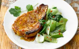 Grilled Pork Chops with Stir-Fried Pak Choi