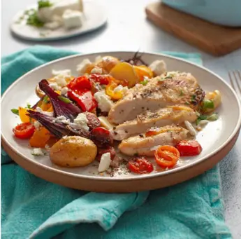 Mediterranean Chicken & Goat’s Cheese Traybake