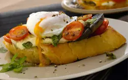 Poached Eggs on Tomato and Mushroom Toasts