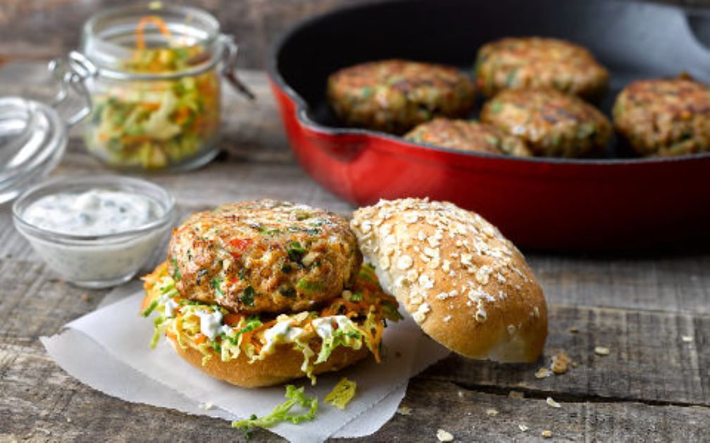 Pork Burgers with Spicy Coleslaw