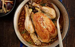 Pot Roast Chicken with Smokey Bacon and Beans