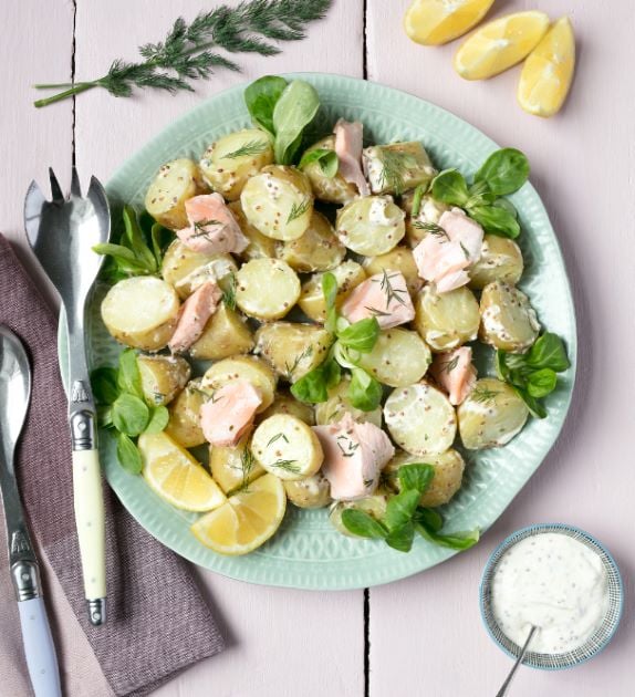 New Season Potato Salad with Poached Salmon