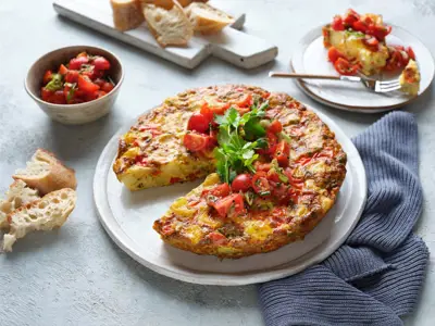 Potato and Red Pepper Frittata with Tomato Salad -