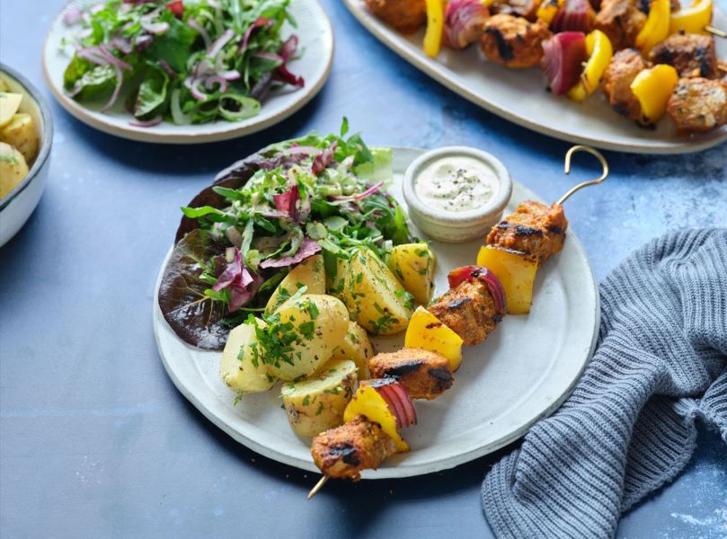 Spiced Pork Kebabs with a Yogurt Dip