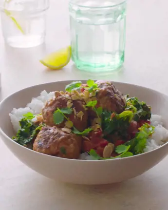 Neven’s Pork Meatball and Coconut Curry with Kale