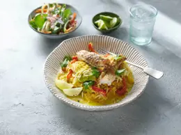 Pan Seared Monkfish with Laksa Noodles