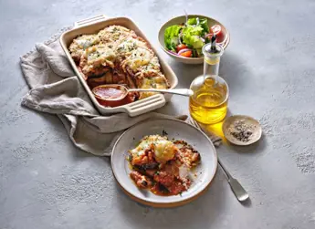 Pork Chops with Tomato Sauce, Aubergine and Cheese