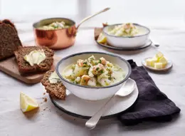 Haddock and Dublin Bay Prawn Chowder with Leeks