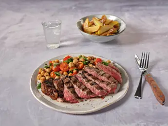 Steaks with Warm Tomato and Chickpea Salad
