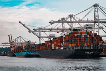 Ships in a ship yard at a port.