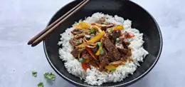 Lamb Stir-Fry with Peppers and Rice
