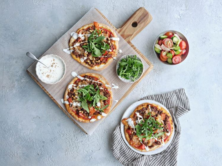 Mini Lamb Pizzas with Pine Nuts and Rocket